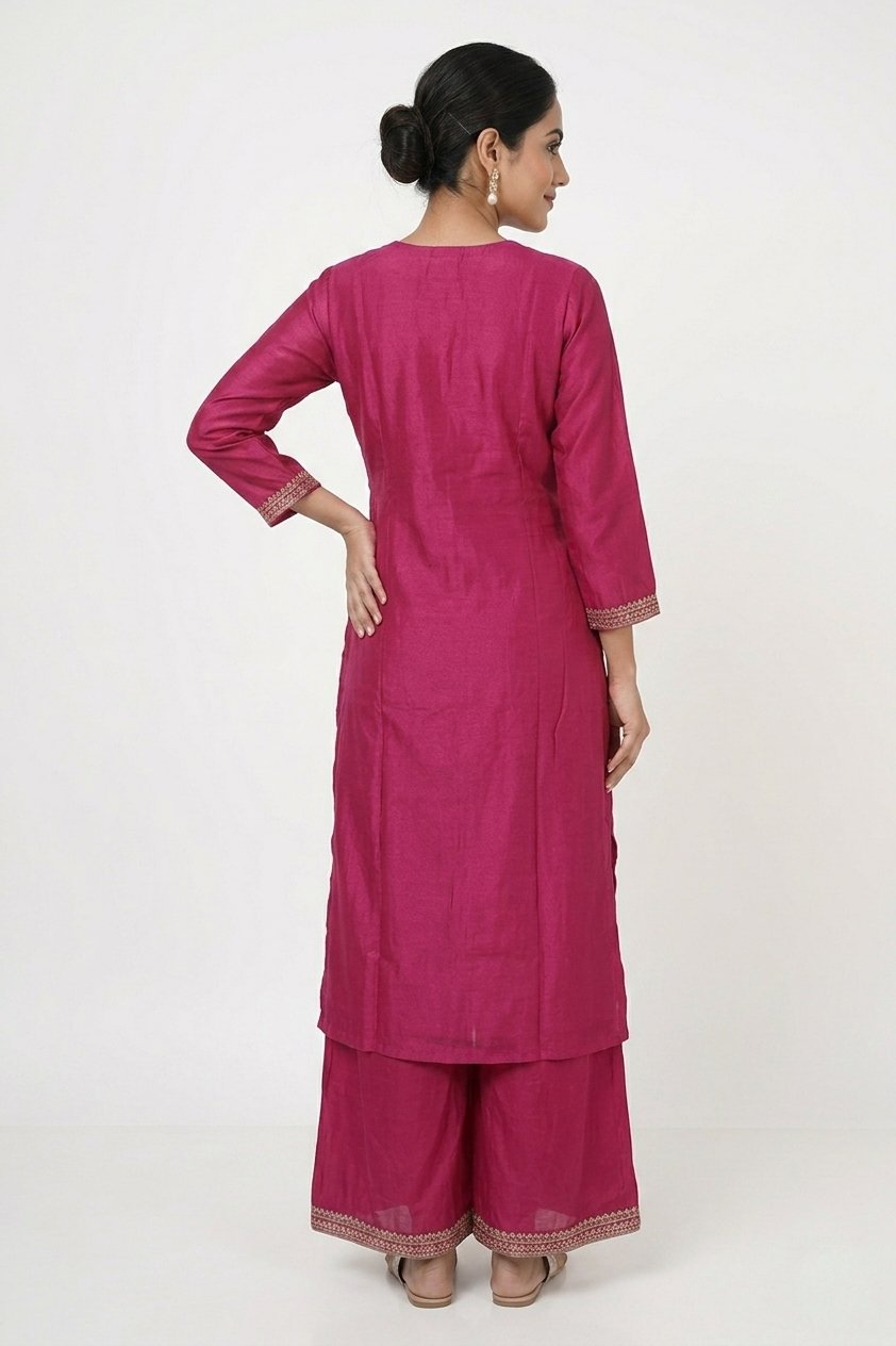 Rani Pink Embroidered Festive Indo-Western Set