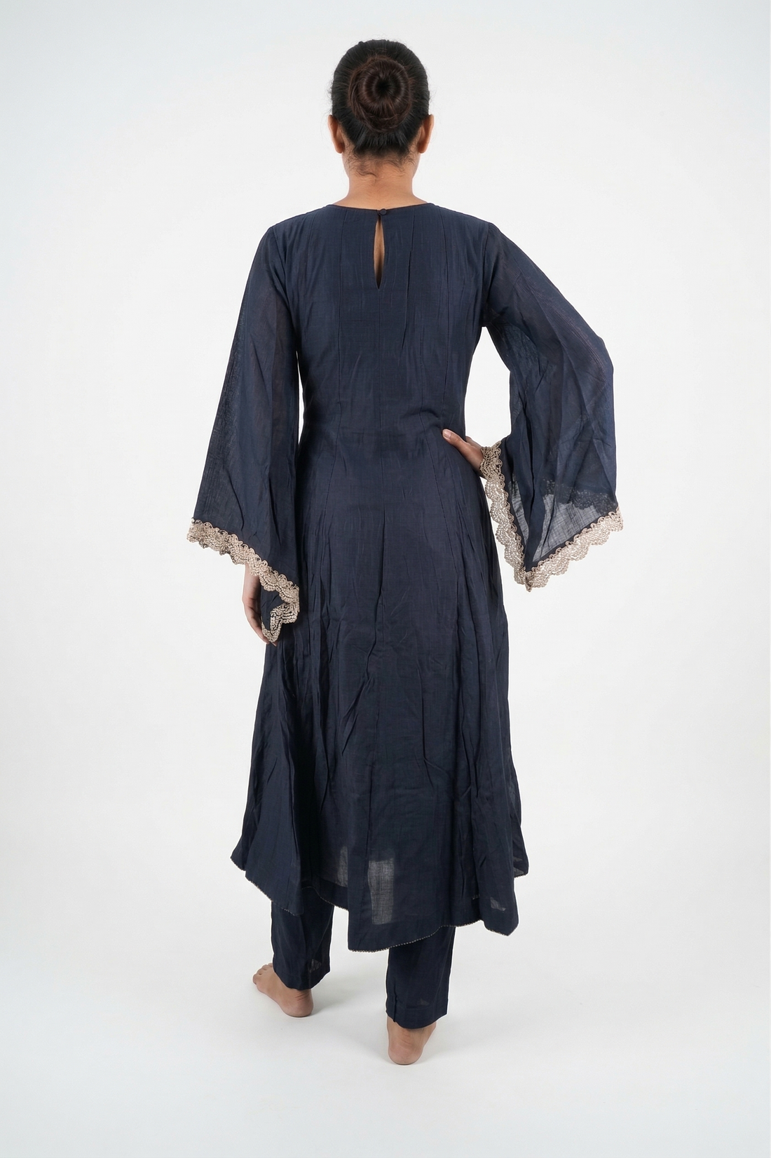 Navy Blue Embroidered Kurta Pant Set With Designer Dupatta