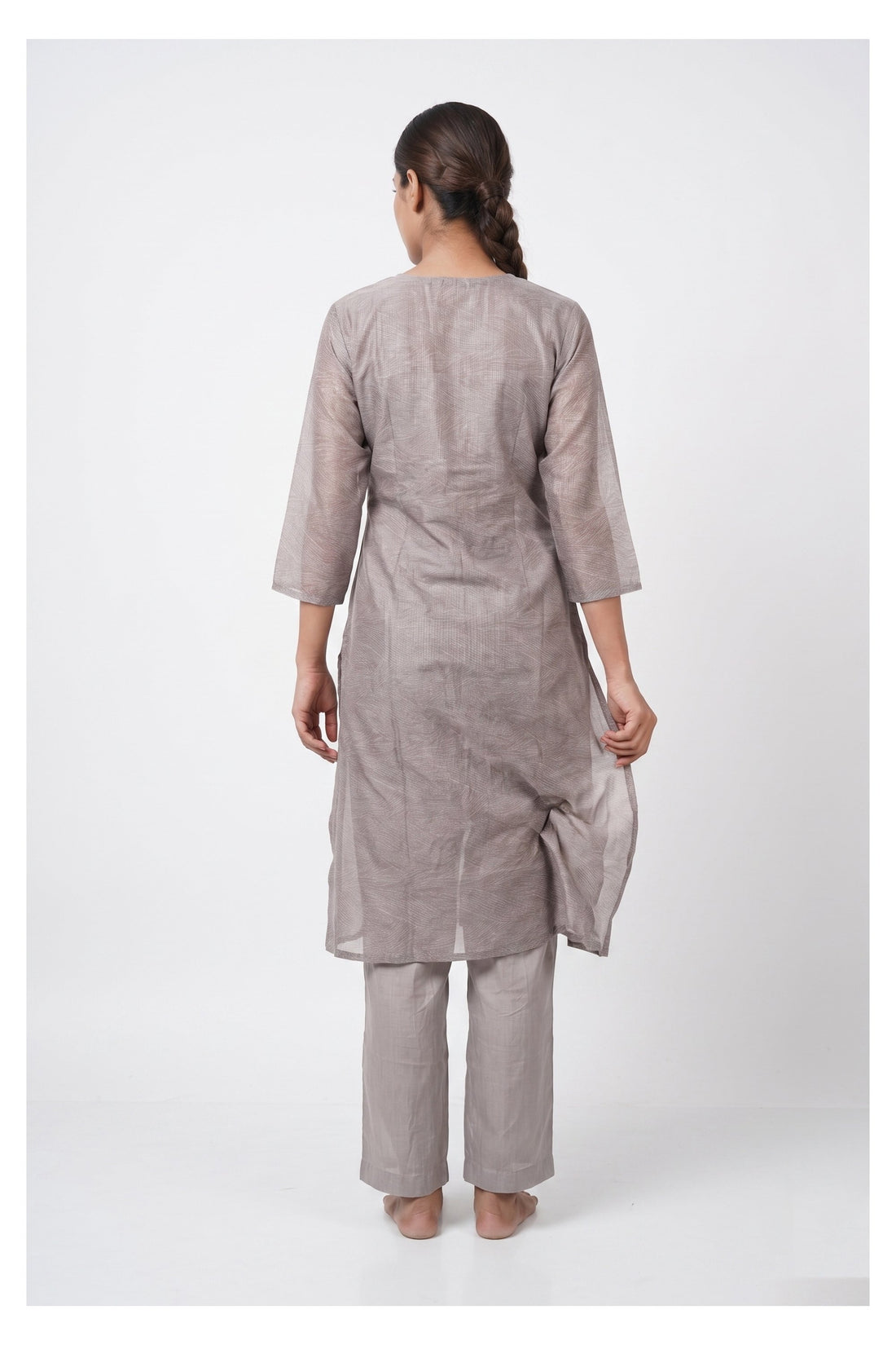 Dusty Mauve Ethnic Kurta Set With Printed Beige Dupatta