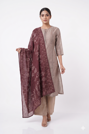 Mocha Heritage Print Indo-Western Suit Set