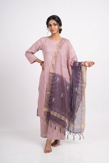 Blush Pink Handcrafted Kurta Palazzo Set With Ombre Dupatta