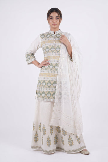 Regal Ivory Sage Indo-Western Palazzo Set