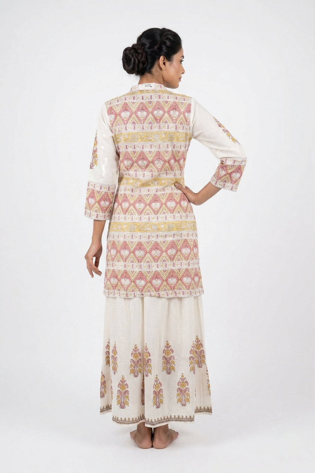 Ivory Pink Printed Kurta Palazzo Set