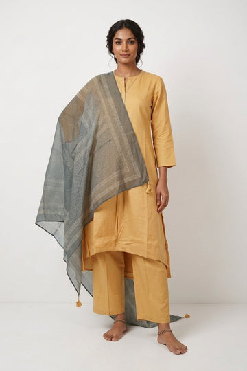 Mustard Yellow Elegant Kurta Set With Woven Dupatta