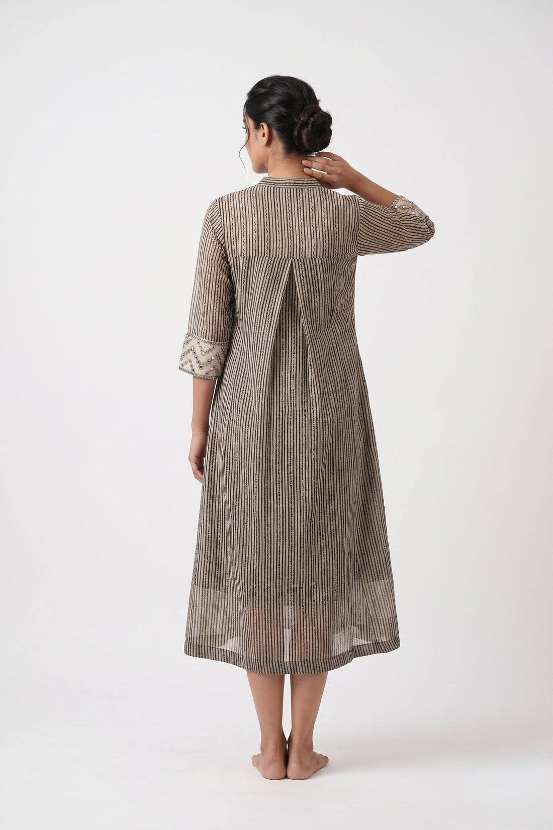 Taupe Striped Layered Indo-Western Dress