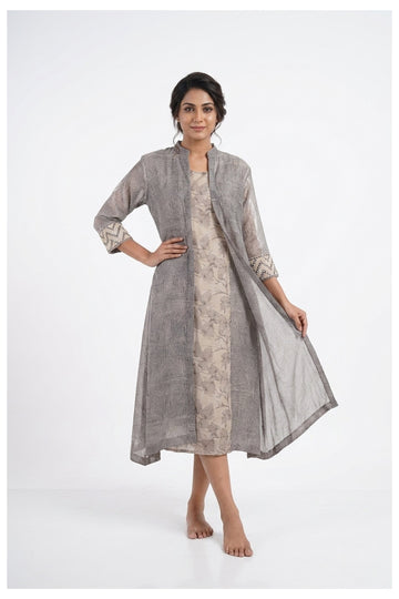 Elegant Grey Layered Indo-Western Jacket Dress