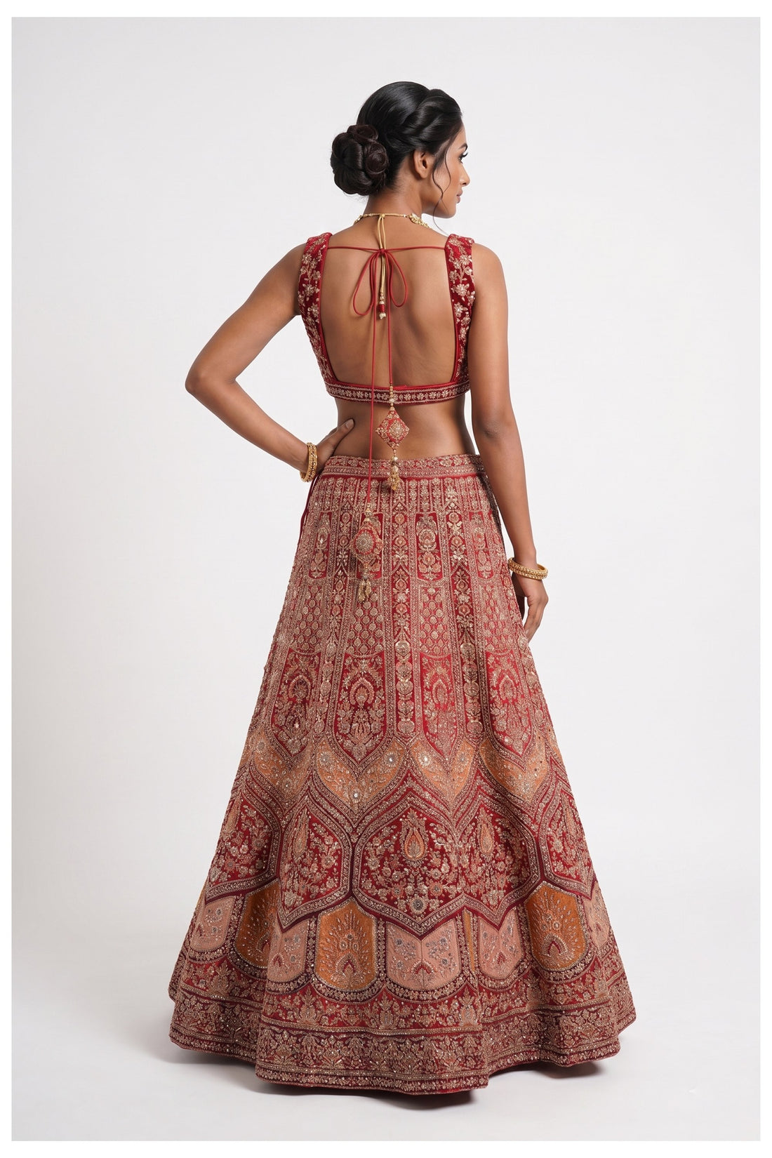 Red Embroidered Bridal Lehenga Choli With Net Dupatta
