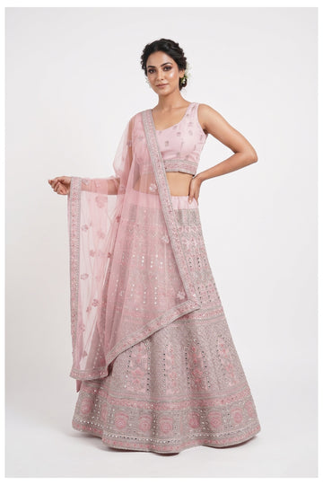 Pink Embroidered Bridal Lehenga Choli With Net Dupatta