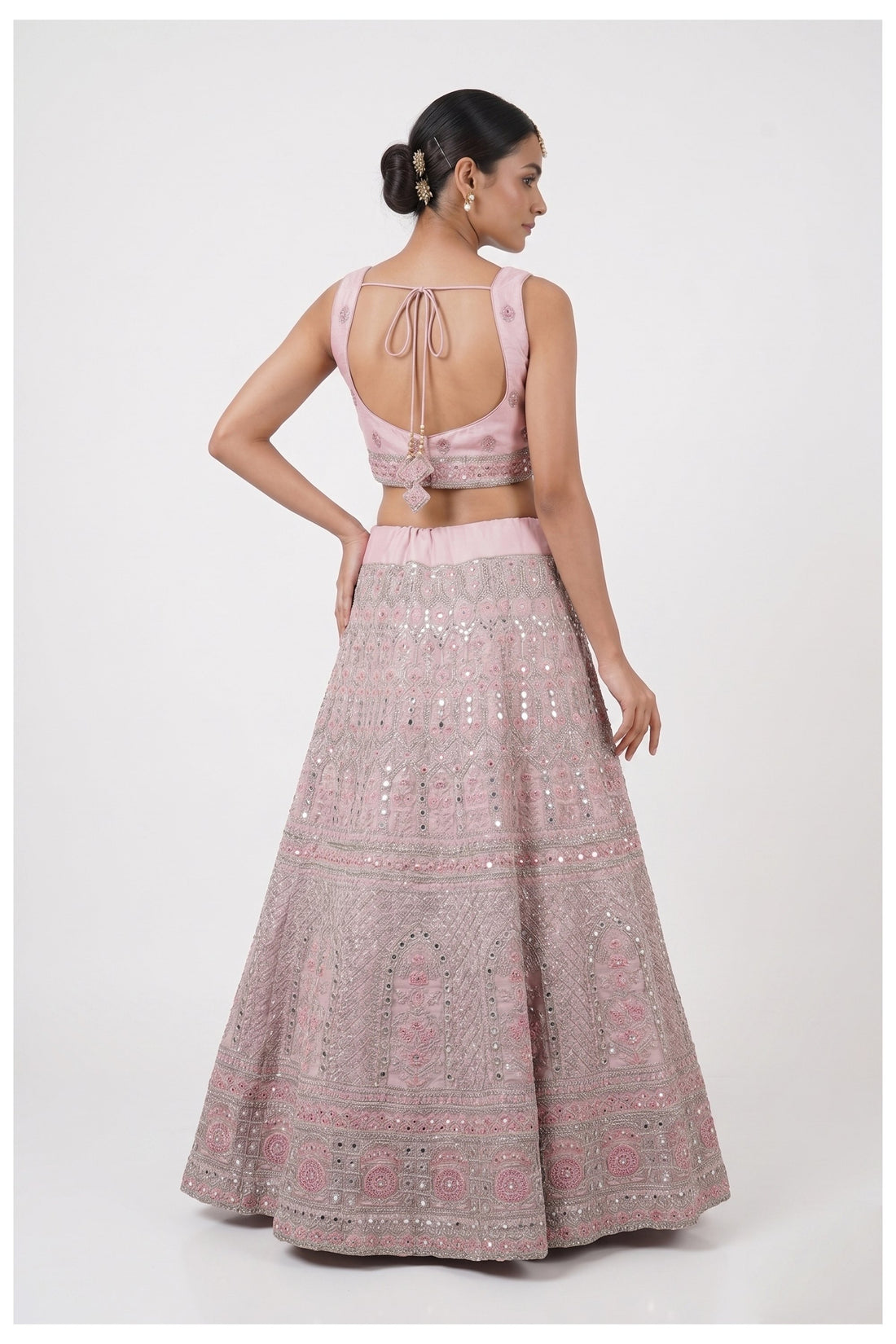 Pink Embroidered Bridal Lehenga Choli With Net Dupatta