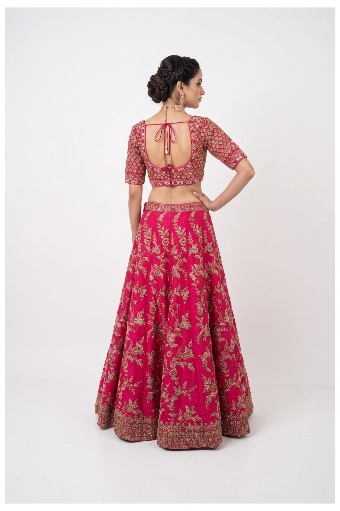 Hot Pink Embroidered Bridal Lehenga Choli With Net Dupatta