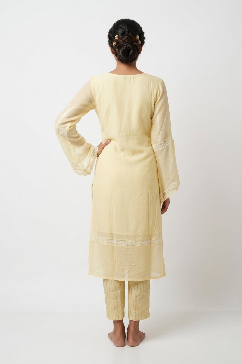 Butter Yellow Embroidered Kurta Pant Dupatta Set