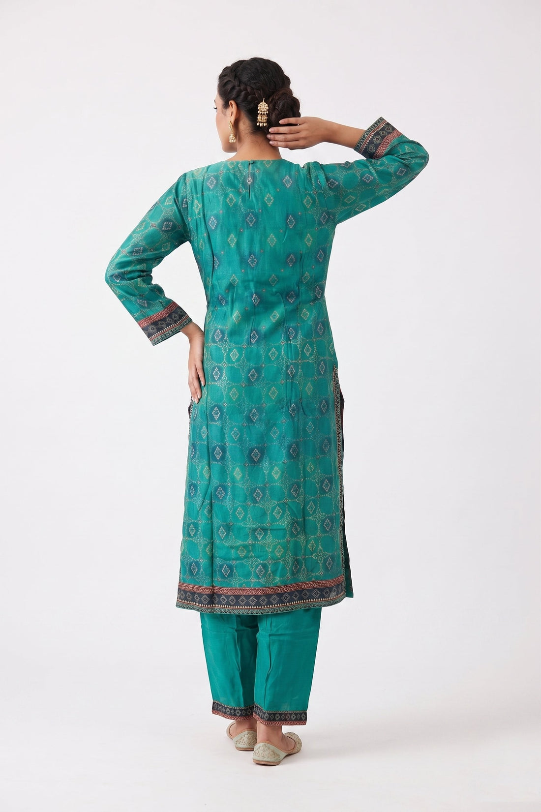 Turquoise Heritage Printed Kurta Set With Designer Dupatta