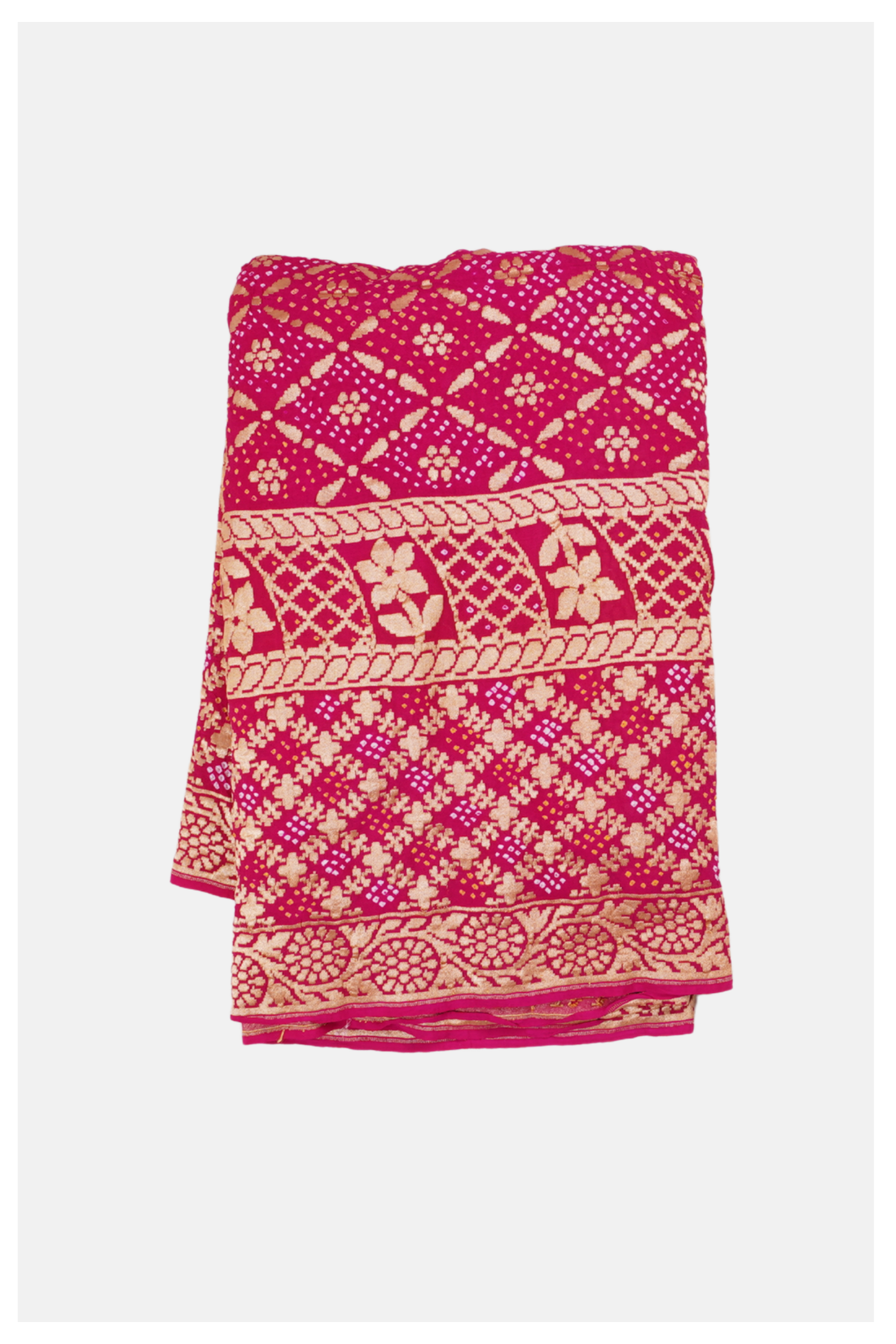 Elegant Rani Pink Banarasi Bandhani Georgette Saree With Zari Border