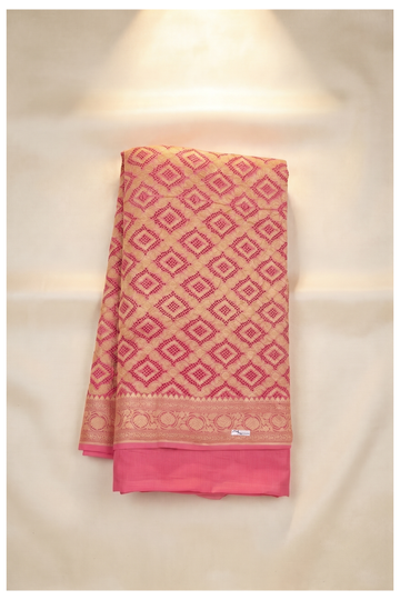 Elegant Pink Banarasi Khaddi Georgette Saree With Antique Gold Zari Weave
