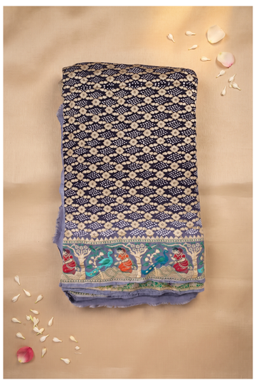 Deep Purple Banarasi Khaddi Georgette Bandhani Saree With Traditional Meenakari Border