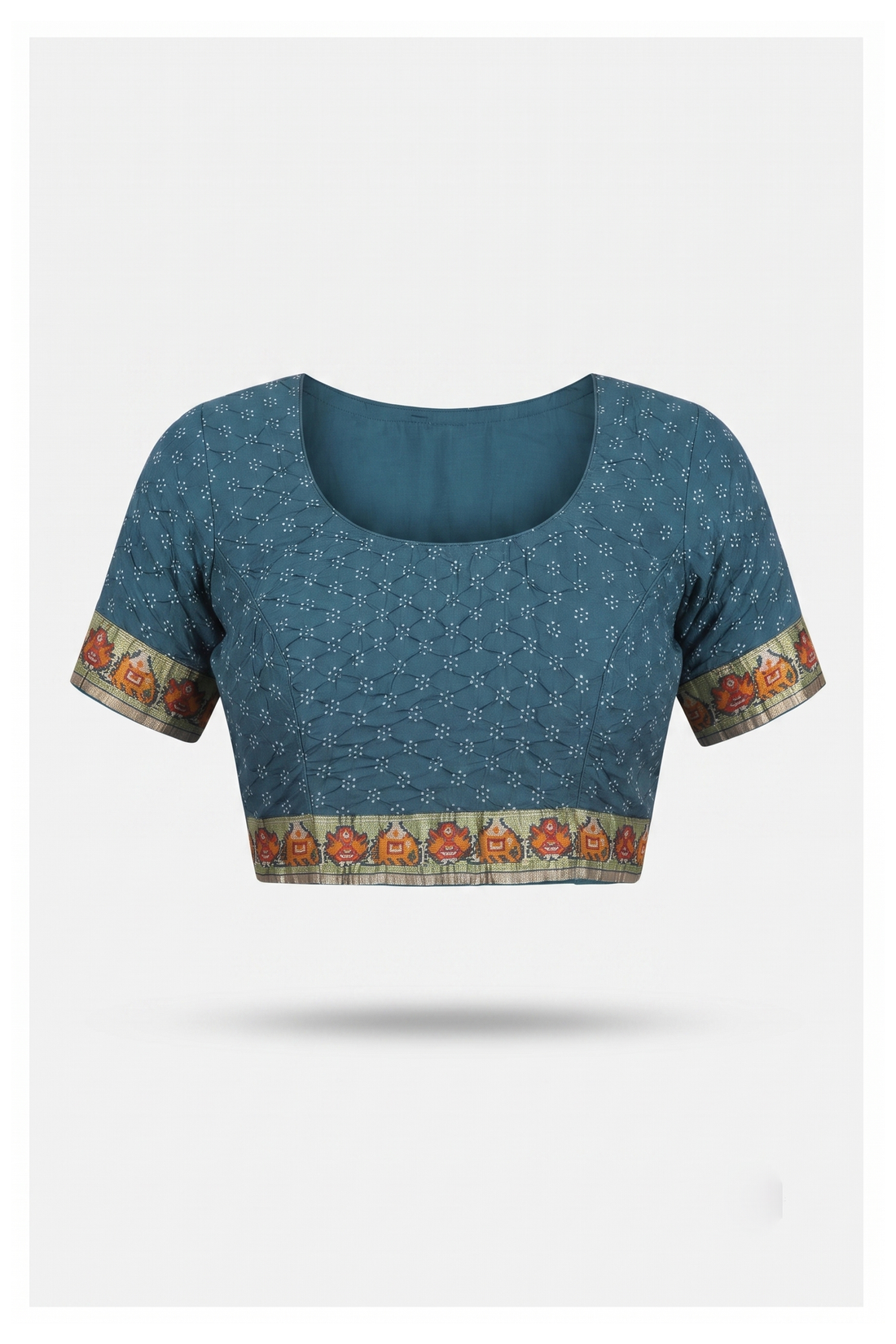 Teal Blue Patola Silk Saree With Traditional Elephant And Bird Motifs