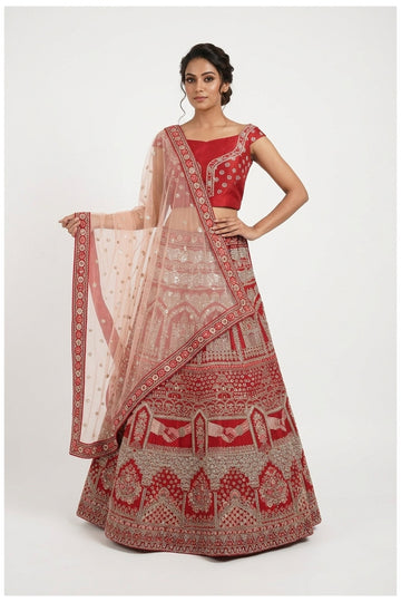 Designer Bridal Lehenga Choli With Embroidered Net Dupatta