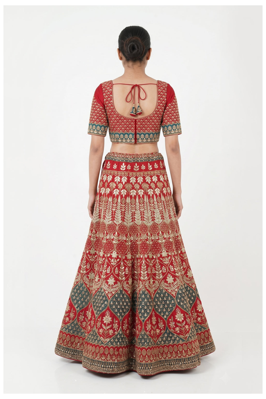 Red Zari Embroidered Bridal Lehenga Choli With Net Dupatta