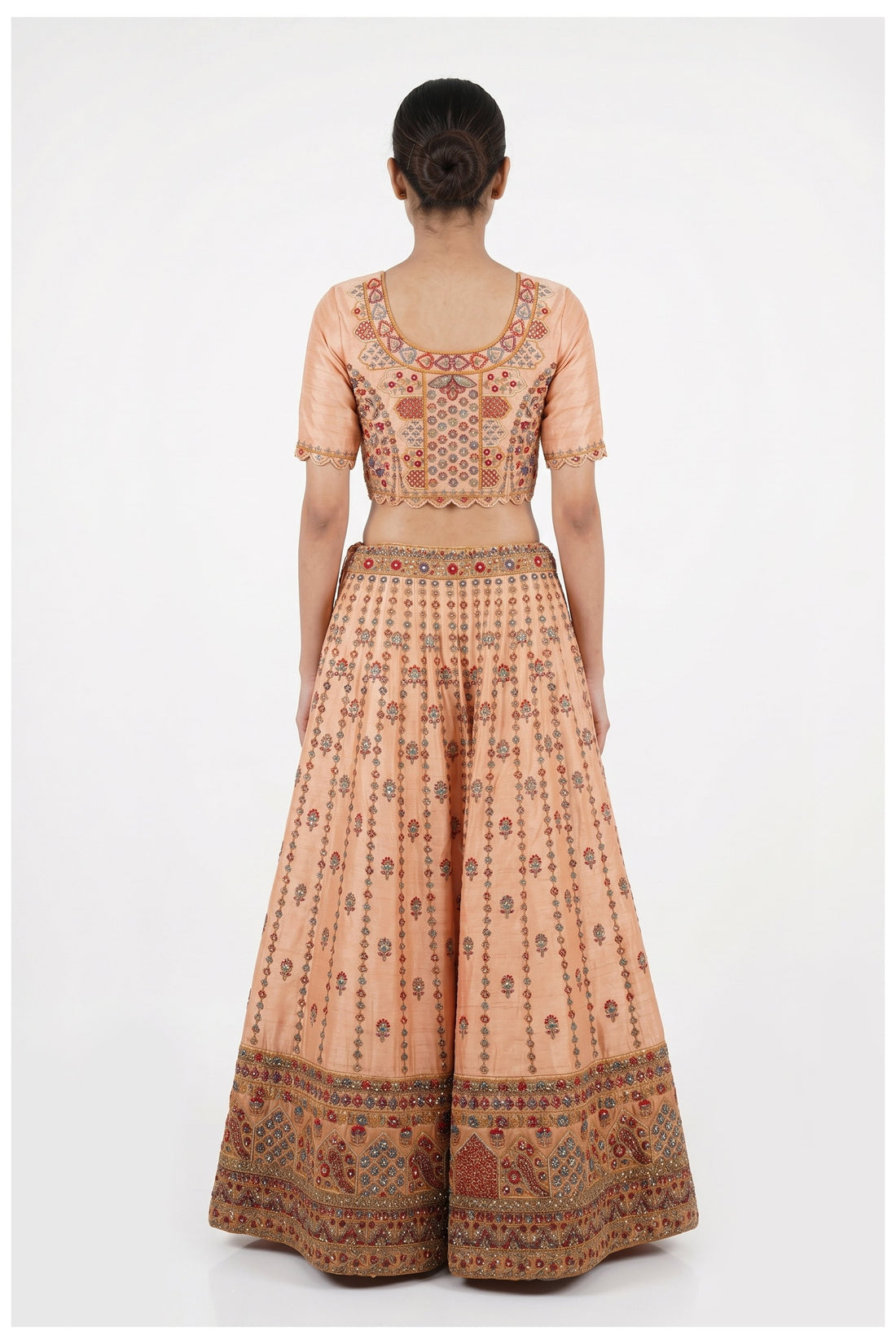 Peach Embroidered Designer Lehenga Choli With Net Dupatta