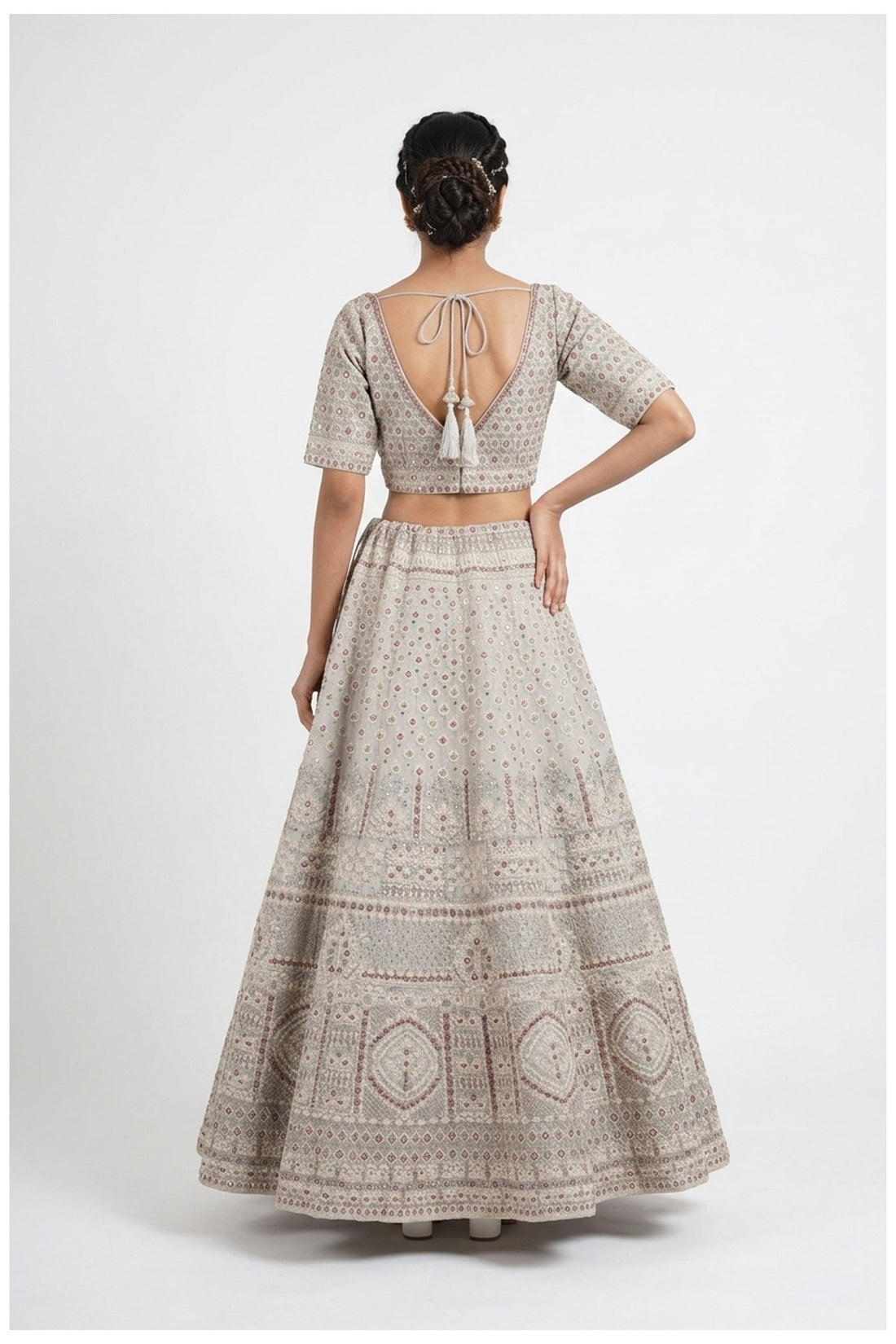 Ivory Beige Embroidered Lehenga Choli With Net Dupatta