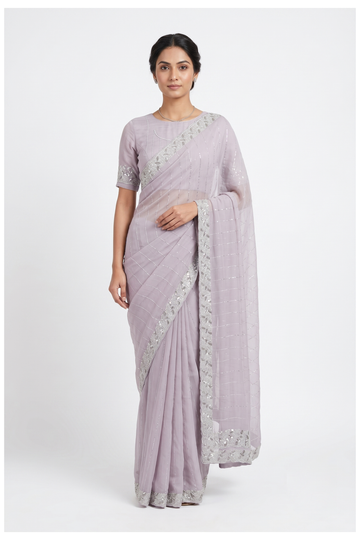 Pale Lavender Banarasi Gorgette Silk Wedding & Party Wear Saree