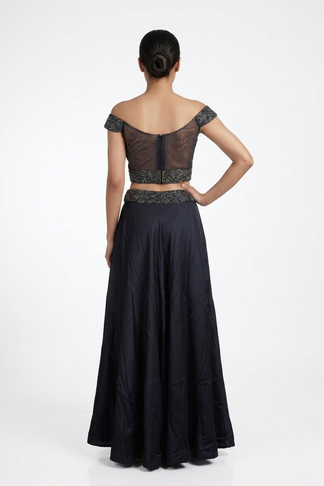 Midnight Blue Shimmer Crop Top Lehenga Set