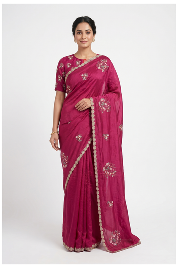 Magenta Banarasi Art Silk Wedding Party Wear Saree