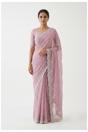 Rose Pink Banarasi Pure Silk Wedding And Party Wear Saree