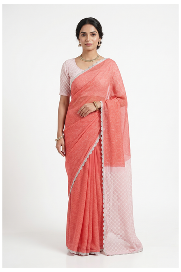 Coral Banarasi Crepe Art Silk Wedding & Party Wear