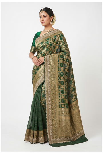 Bottle Green Gorgette Bandhni Wedding