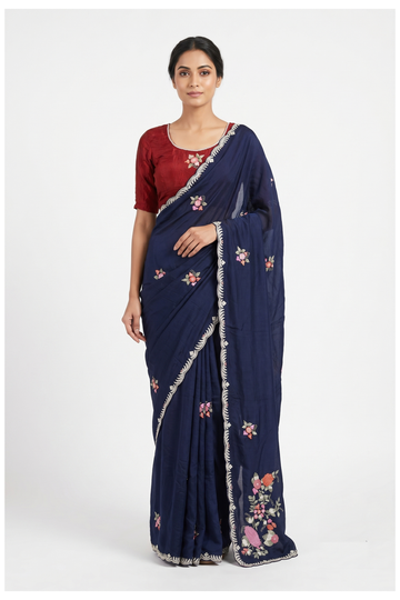 Navy Blue Banarasi Art Silk Crepe Silk Wedding Party Wear Saree