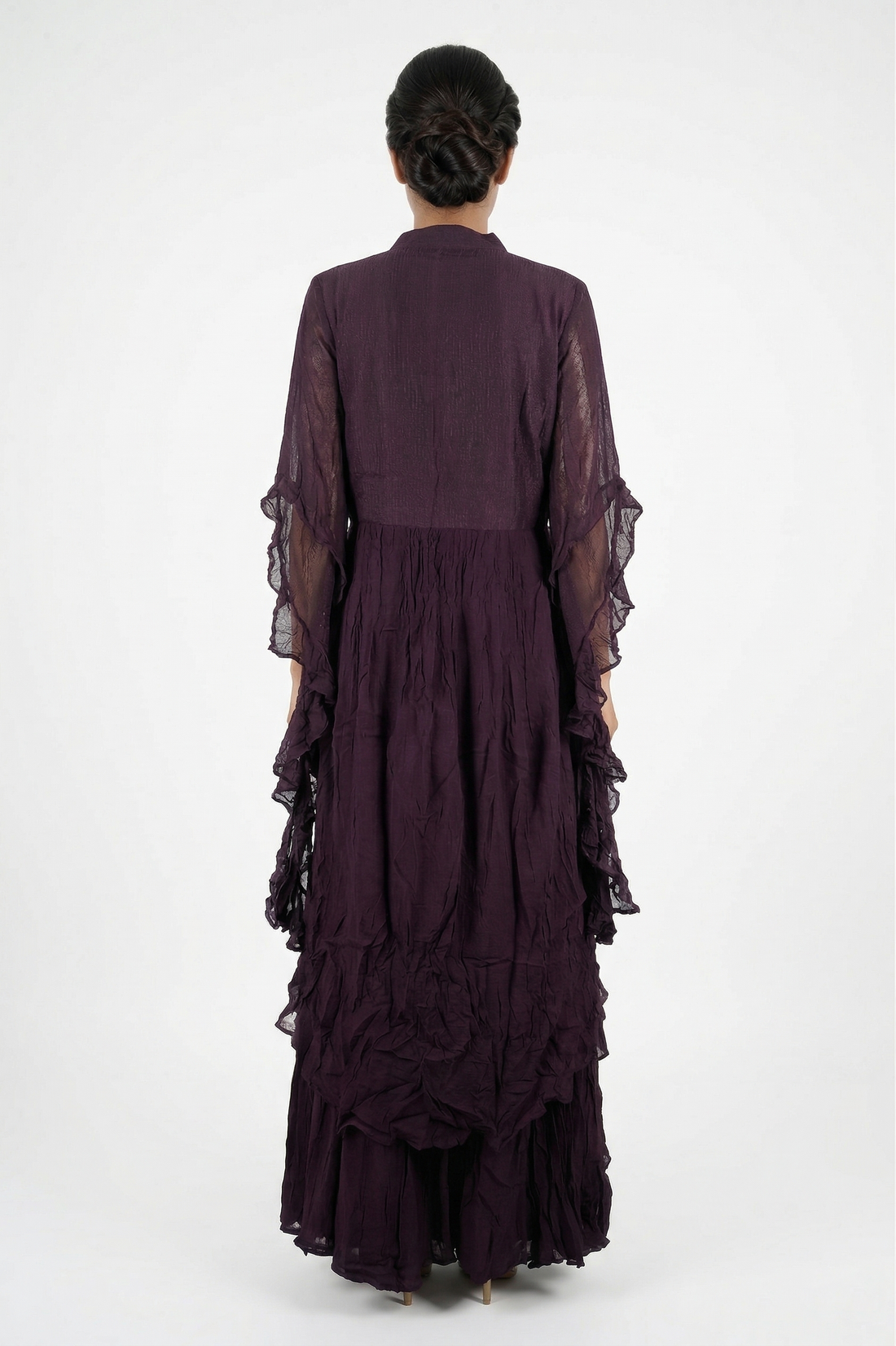Wine Purple Layered Skirt Co-Ord Set With Embroidered Jacket