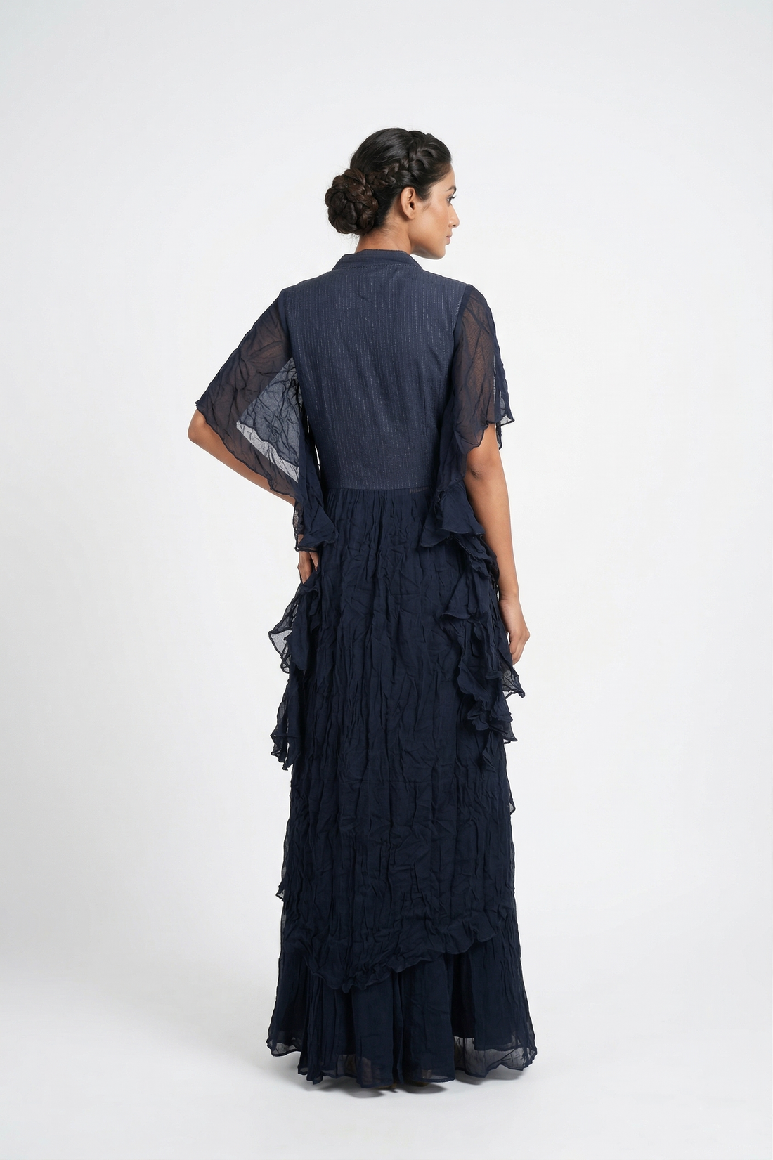 Midnight Blue Embroidered Lehenga Set With Statement Shrug Jacket