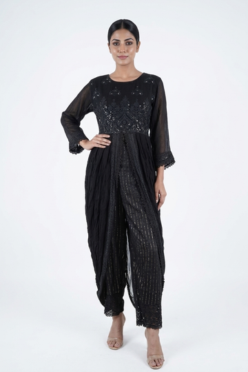 Black Embroidered Indo-Western Kurta Pant Set