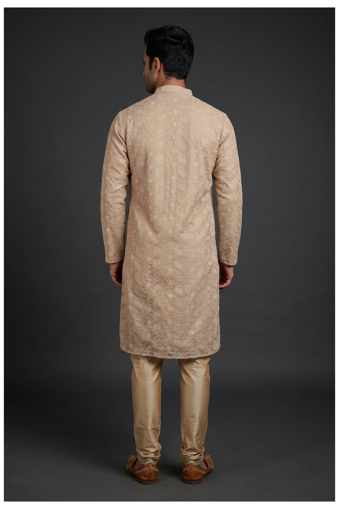 Beige Embroidered Men'S Kurta Set