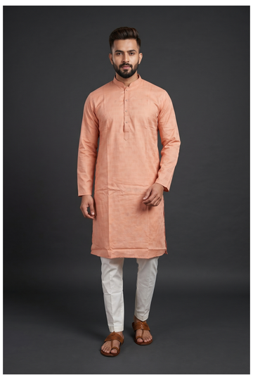 Peach Textured Kurta Set