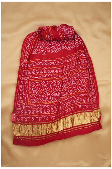 Scarlet Red Bandhni Gajji Silk Wedding Saree