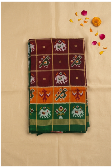 Traditional Maroon Patola Silk Saree With Elephant & Parrot Heritage Weaving