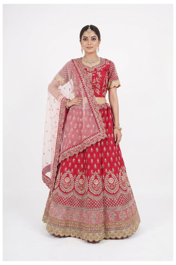 Rani Pink Embroidered Bridal Lehenga Choli With Net Dupatta