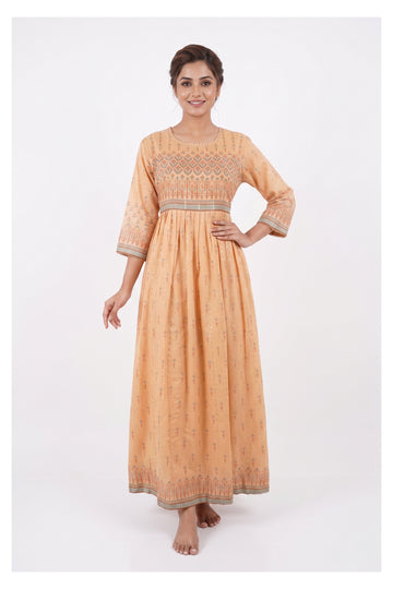 Peach Printed Anarkali Maxi Dress