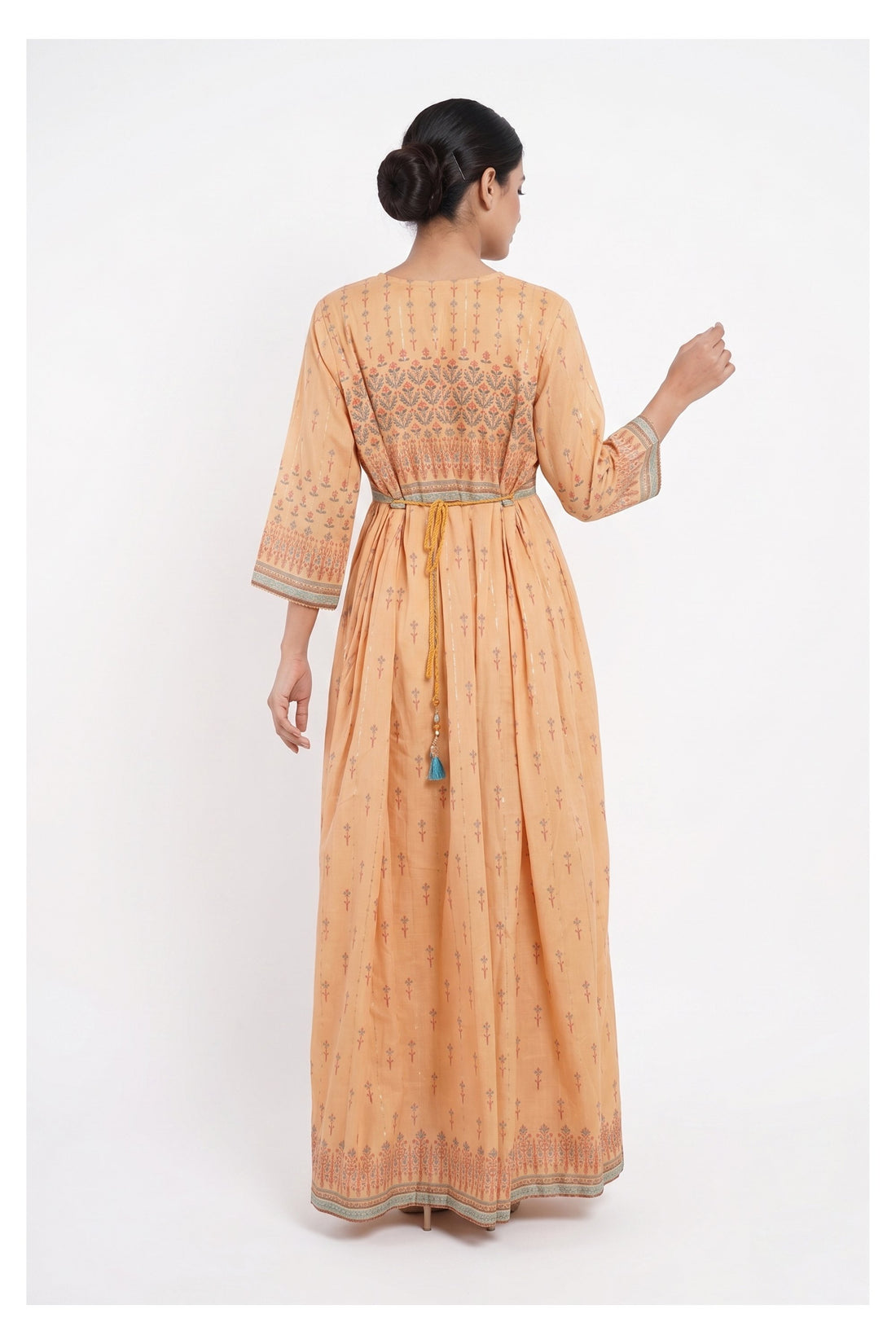 Peach Printed Anarkali Maxi Dress