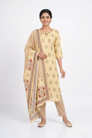 Sunshine Beige Printed Kurta Set With Dupatta