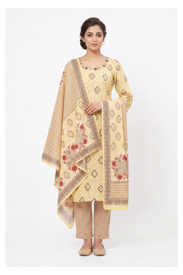 Butter Yellow Printed Kurta Set With Designer Dupatta