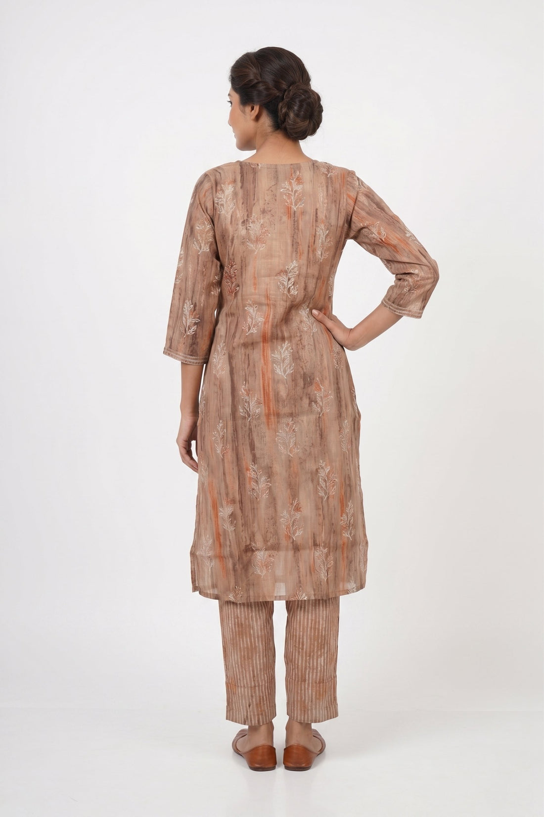 Dusty Mocha Printed Kurta Pant Set