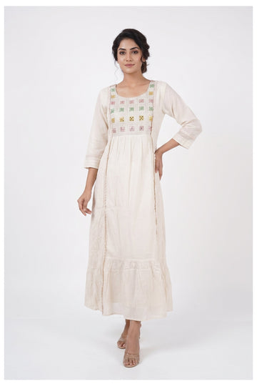 Ivory Embroidered Flared Ethnic Dress