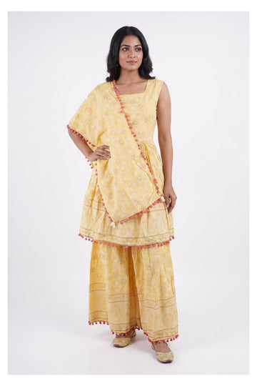 Sunshine Yellow Indo-Western Sharara Co-Ord Set