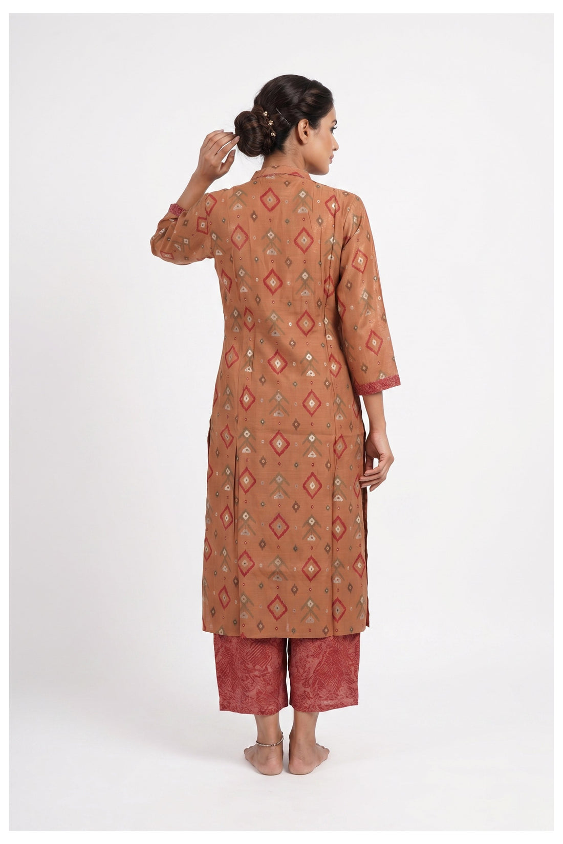 Elegant Brown Printed Straight Kurta Set