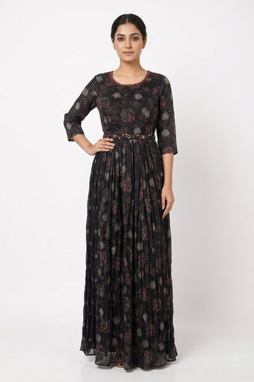 Midnight Blossom Printed Maxi Dress