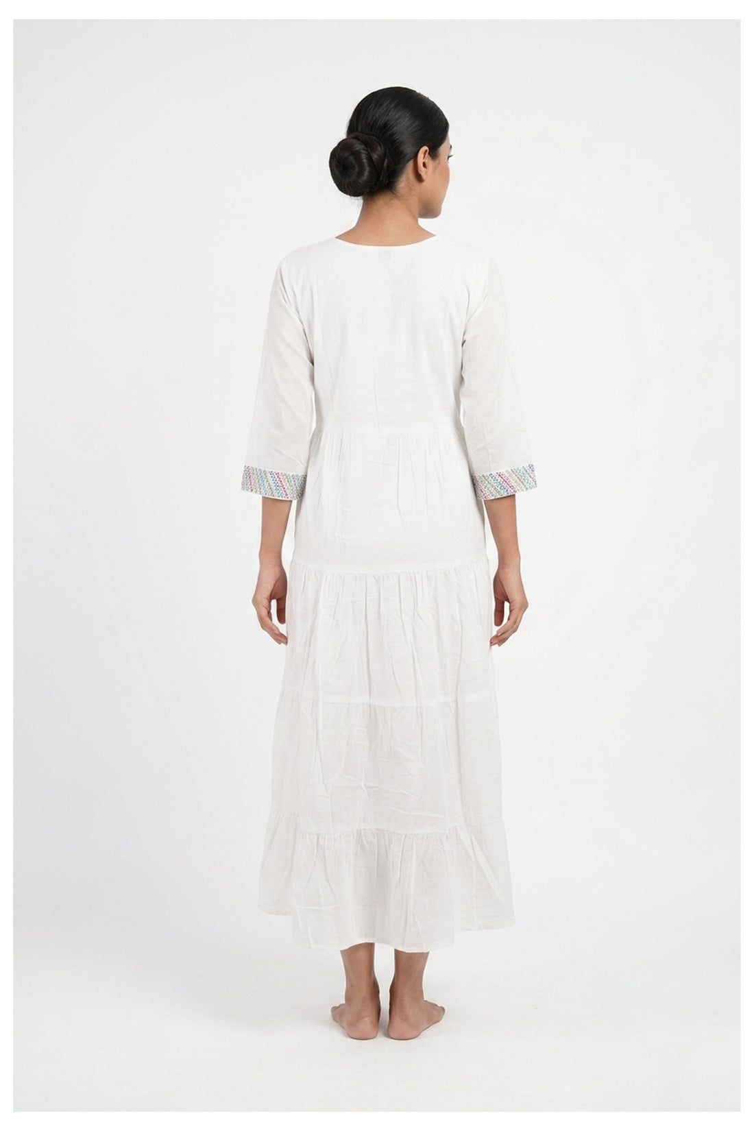 Elegant White Embroidered Tiered Maxi Dress
