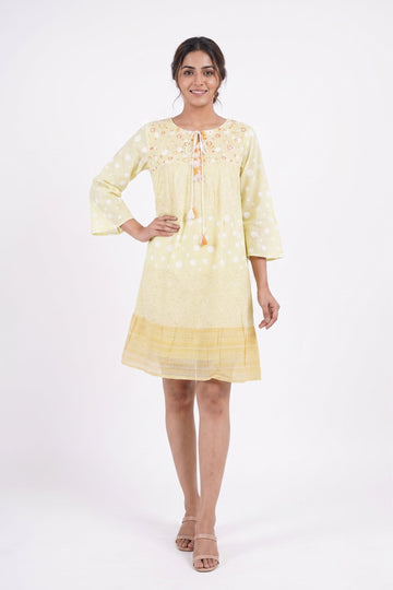 Pastel Yellow Polka Print Short Dress